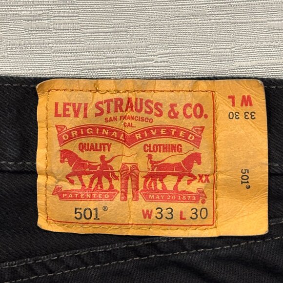 Levis 501 Jeans Black Mens 33 x 30 Button Fly Black 100% Cotton Denim Straight - Picture 4 of 14